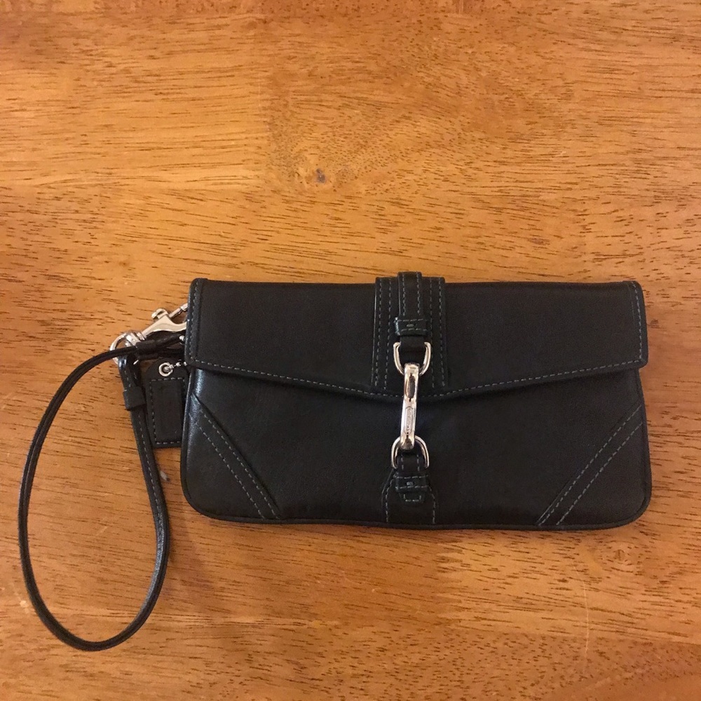 Coach black leather wristlet